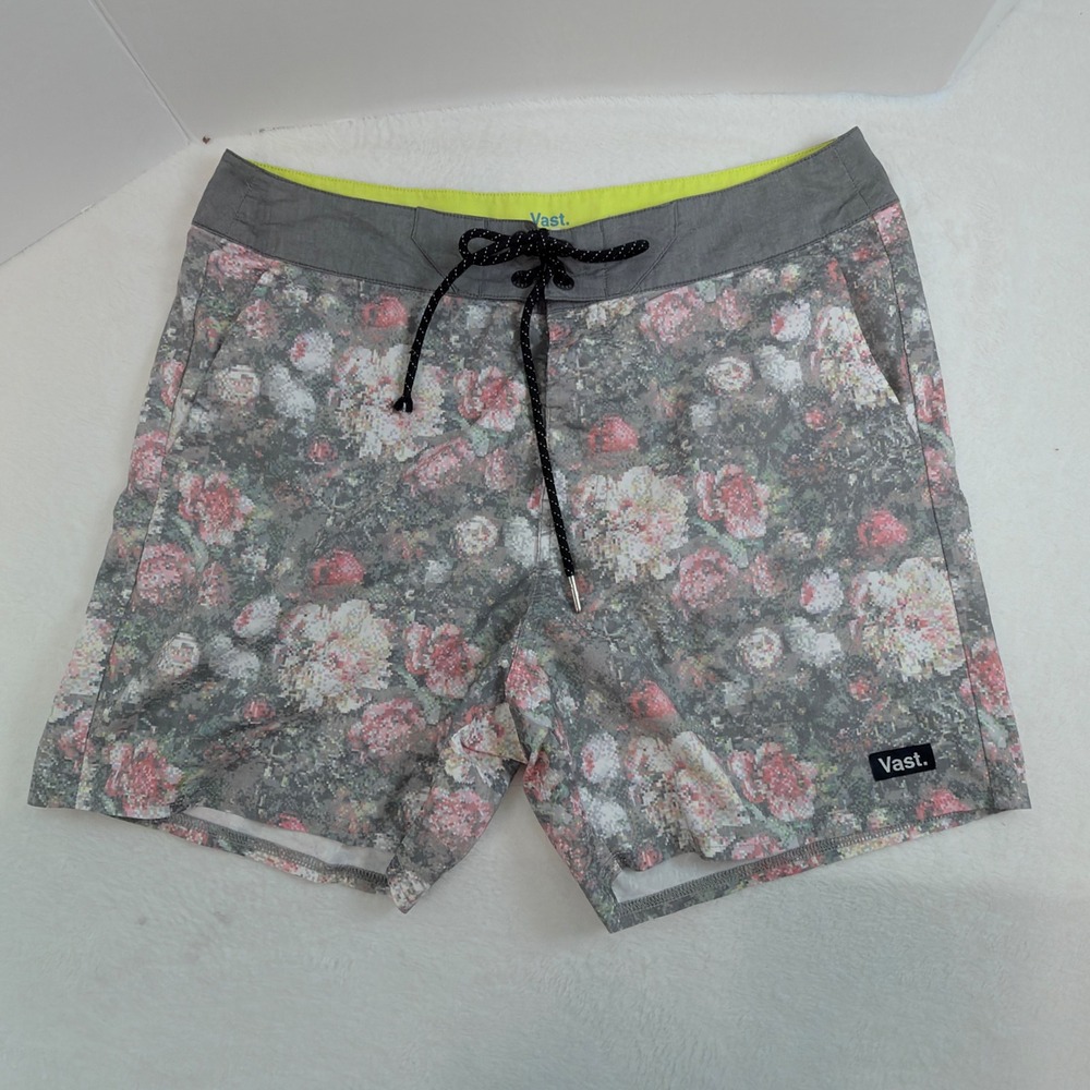 Vast Board Shorts Mens 32 Grey Floral Excellent Pixelated Print Swim Trunks